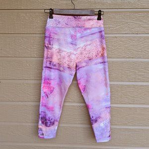 Jockey Pink/Purple Marble Mid Rise Capri Cropped Legging Sz M